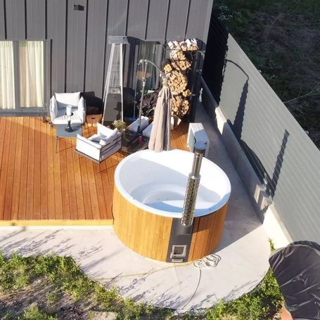 Купель Фурако Polar Spa ELITE 220 круглая с интегрированной печью для 6-8 человек (термососна темная) фото  фото - 7